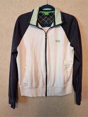 BOSS HUGO BOSS Mens white blue green zip up jacket sz M